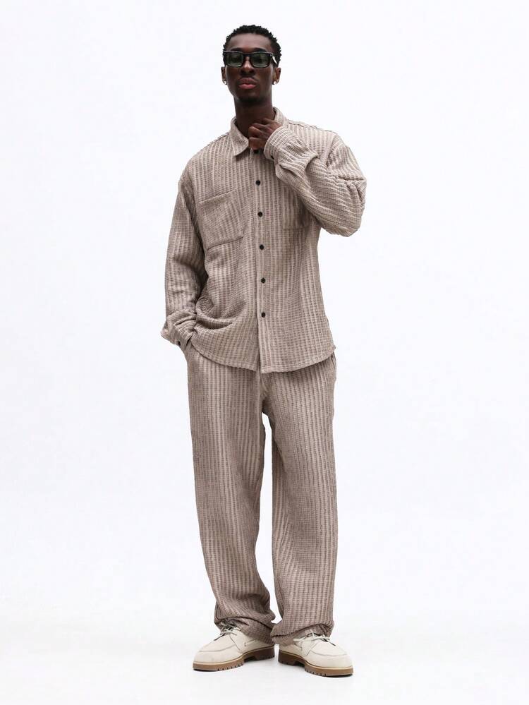Ribbed Button Shirt And Pants Set