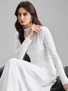 Ontre 女士网纱透视拼接露肩上衣，百搭实用，适合都市通勤、商务休闲、约会、度假、婚礼等场合。 - 白色 - 查看 3