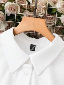 SHEIN Clasi 女士时尚纯色 Polo 领开衫，单排扣，优雅紫色，通勤百搭，长袖衬衫 - 白色 - 查看 5