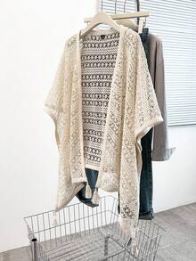 GlowEve CURVE Chaqueta con diseño calado para mujer de talla grande, adecuada para citas, romántica, de moda, casual, versátil, para primavera/verano - Beis - Ver 3