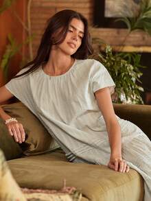 Lullawish Boho Style Loose Cotton Sleeveless Dress, Women Casual Home Dress - Green - View 7