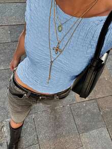 Siren Gaze 女士百搭修身纹理背心，夏季 - 淺藍色 - 查看 8