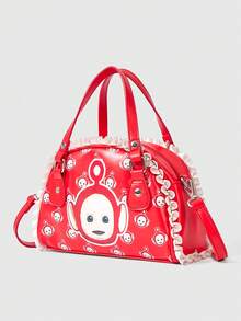 Teletubbies X ROMWE Cute Cartoon PU Crossbody Shoulder Handbag - Red - View 2