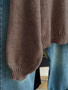 Franclia Women's Autumn/Winter New High-End Thickened Versatile Casual Hoodie T-Shirt, Loose Long Sleeve Lantern Sleeve Knit Sweatshirt Pullover, Women's Outerwear, Halloween T-Shirt, Women's Winter Sweatshirt, Autumn Matching, Christmas Sweatshirt - Coffee Brown - View 3