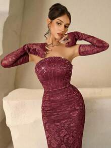 Coutiva Đầm dạ hội sang trọng, váy dạ hội cao cấp, kiểu dáng thanh lịch và tinh tế dành cho phái nữ. - Màu Đỏ Sâu - Xem 4