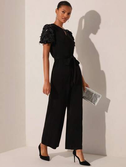 Lilora Elegant paljettutsmyckad kortärmad jumpsuit för kvinnor