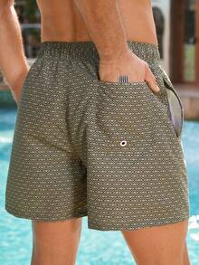 Manfinity Swimmode Men's Retro Loose Elastic Waist Drawstring Casual Versatile Beach Pants - Army Green - View 5