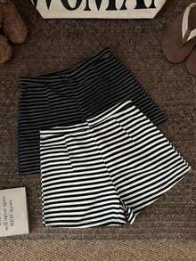 Resyla 2pcs Drawstring Striped Slimming Casual Shorts Set - Multicolor - View 3