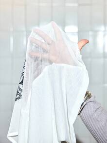 ROMWE Grunge Punk Y3K Virgin Mary Cyber Symbol Flocked Print Slim Fit Long Sleeve T-Shirt Top For Women - White - View 10