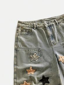 ROMWE MEN Men's Casual Patch Pocket Denim Jeans - Dark Wash - View 3