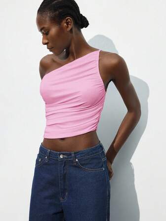 Maija Blusa elegante de mujer con corte asimétrico, hombro oblicuo y fruncido, nueva para otoño/invierno 2025. Adecuada para el transporte urbano, elegante, moderna, romántica, casual, para fiestas, playas, resorts y oficinas.