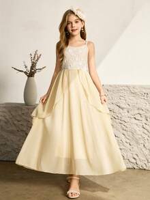 少女款，优雅香槟色雪纺吊带修身连衣裙，适合晚宴、圣诞节、万圣节、婚礼、舞会、度假、毕业季等场合。 - 香檳色 - 查看 3