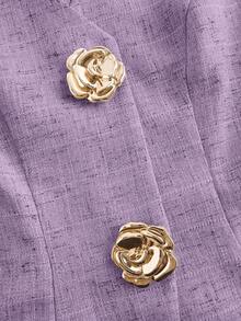 Ellevyn Áo sơ mi nữ không tay cài cúc hoa hồng kim loại, kiểu Pháp, thích hợp mặc thường ngày và trang trọng, áo kiểu mùa hè cao cấp. - Màu tím - Xem 4