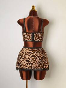 SHEIN Set de 3 piezas de lencería sexy con encaje de contraste y estampado de leopardo para mujer de talla grande - Multicolor - Ver 8