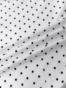 SHEIN 少女白色针织休闲简约波点印花褶皱腰部短款上衣，适合春夏穿着，休闲百搭，可打造个性造型，日常穿着 - 黑與白 - 查看 7