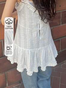 FRIFUL Women's White Spaghetti Strap Ruffle Hem Camisole, Sweet Style, Spring/Summer - White - View 1