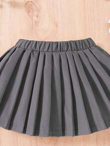 Souflis Souflis 女婴/女童纯色百褶裙，新款时尚舒适户外经典简约设计 - 深灰色 - 查看 5