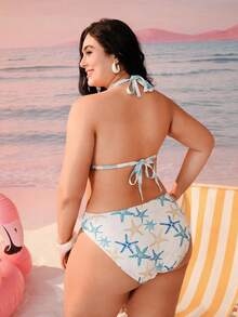 Swim Mod Plus Size Cute Star & Ocean Element Beach Vacation Swimsuit Set - Multicolor - View 2