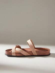 Solecia 女士休闲交叉绑带平底凉鞋，适合夏季、海滩、度假 - 卡其色 - 查看 6