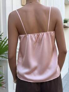 Strévra 蕾丝拼接缎面休闲女式背心（夏季款） - 粉色 - 查看 2