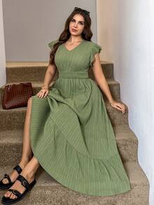 SHEIN LUNE Váy dài vải họa tiết cỡ lớn cho nữ, váy mùa hè, trang phục tốt nghiệp ngày 4 tháng 7 màu trắng - màu xanh lá - Xem 7