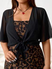 SHEIN EZwear 大码女式豹纹休闲简约连衣裙及罩衫套装，春夏款 - 彩色 - 查看 6
