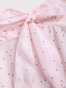 Sweetra Bộ đồ du lịch 2 món dành cho nữ: Áo quây chấm bi hồng và chân váy maxi chữ A nhiều lớp. - Hồng - Xem 5