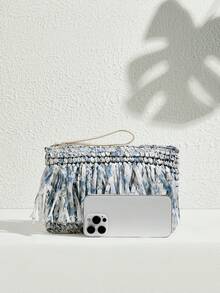 SHECARRY 女士扎染流苏设计时尚手拿包，适合日常使用 - 藍色 - 查看 4