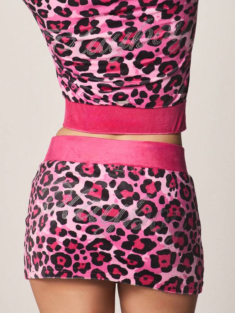 Missguided x Playboy Cropped Hoodie And Mini Skirt Set With Pink Leopard Print Pattern Full Zip Long Sleeve Sporty Casual Coordinated Two Piece Outfit