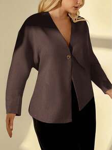 Auralis Plus Size Solid Color Minimalist Batwing Sleeve Elegant Blouse Spring Women Spring Blouse For Women - Coffee Brown - View 4