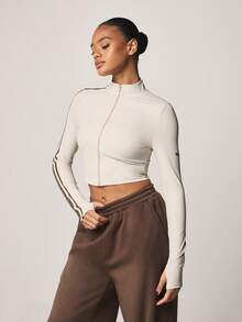 MISSGUIDED Women's Crop Zip Up Track Jacket With High Neck And Long Sleeves Athletic Outerwear With Stripe Side Panel Detail - Multicolor - View 1