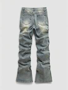 ROMWE MEN 男士层叠牛仔裤，饰有闪亮的菱形十字图案 - 藍色 - 查看 3