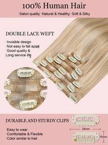 7PCS Straight Clip In Hair Extensions 100% Real Human Hair 14-24 Inch 115G Double Weft Invisible Clip Hair Extensions Remy Natural Human Hair For Women Girls Daily Use - S18A/613A - View 4