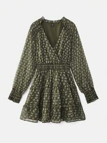 lacRébo Váy ngắn in hoa lãng mạn có chi tiết xếp nếp cho nữ mùa thu Váy mùa thu Quần áo mùa thu cho nữ mùa thu Đông - Màu xanh lá cây đậm - Xem 7