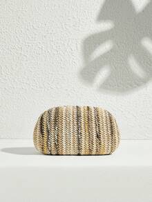 SHECARRY 女士时尚金属光泽晚宴手拿包，完美搭配新娘伴娘、派对包，适合派对、婚礼、舞会、晚宴/宴会，可搭配节日派对礼服、晚礼服和亮片连衣裙。 - 杏色 - 查看 3