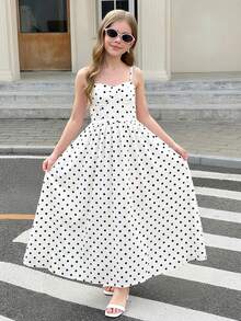 SHEIN 少女碎花无袖中长连衣裙，浅粉色 - 黑與白 - 查看 4