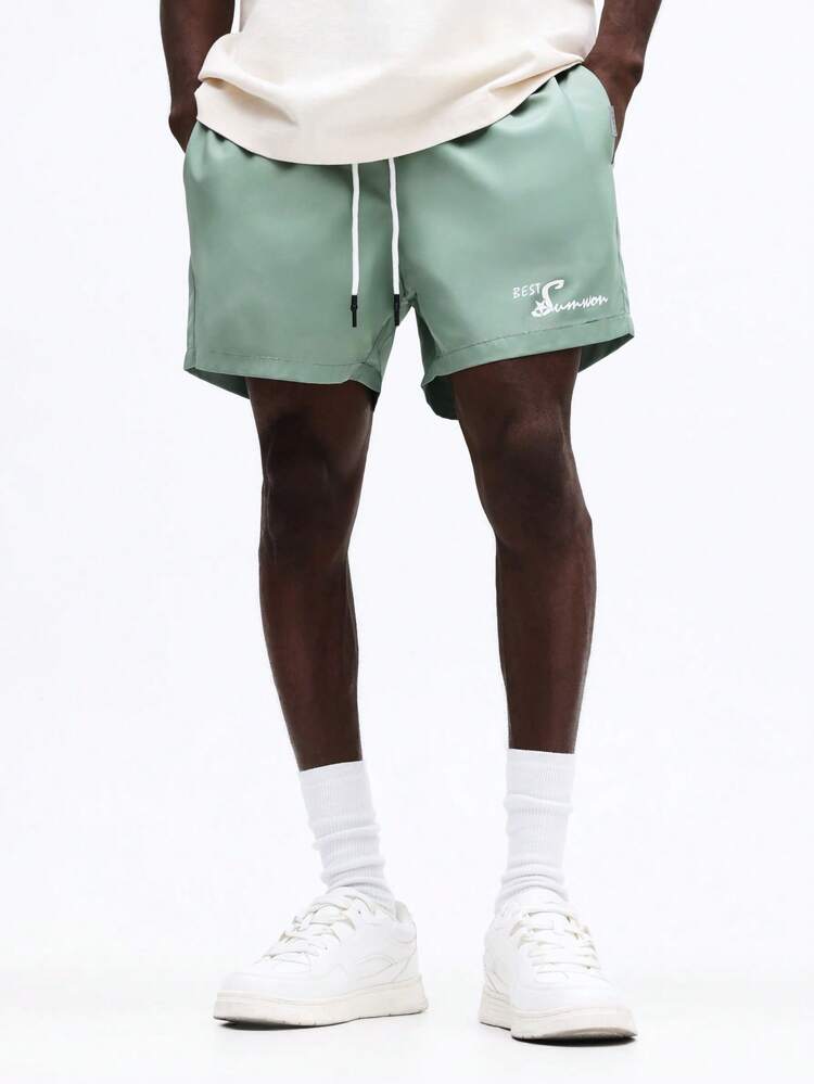 Drawstring Shorts With Text Print