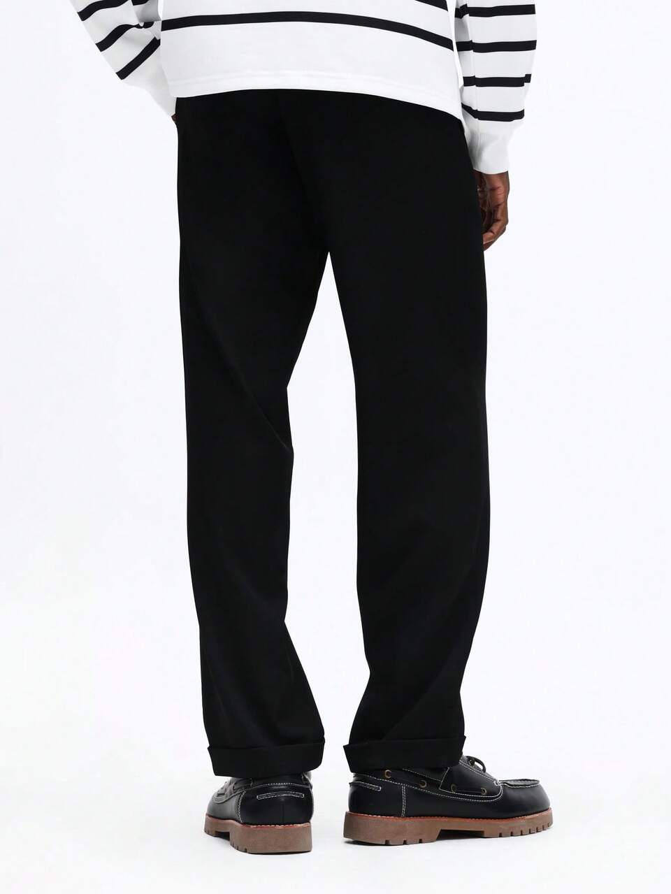 SUMWON Pantaloni neri casual eleganti da uomo, slim fit, vita pulita, con tasche a filetto sul retro, gamba dritta, sartoriali
