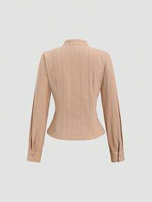 Jeanoix Casual Solid Color Textured Long Sleeve Shirt, Autumn - Beige - View 2