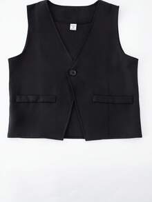 3pcs Boys'black And White Summer Fashion Suit,Elegant Wedding Guest Soft Shirt,Vest & Shorts Set For Banquet,Piano Performance,Birthday & Graduation - Black - View 4