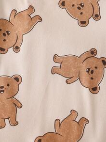 2pcs/Set Newborn Baby Romper, Cute Cartoon Bear Print All-Over Print Jumpsuit With Embroidered Bear, Long Sleeve Footed Pants, Infant Pajamas - Khaki - View 4