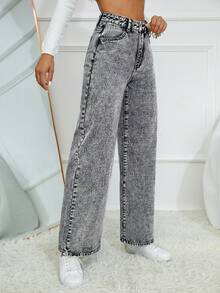 SHEIN LUNE Casual Washed Pocket Denim Jeans - Light Grey - View 6