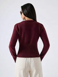 LYSMO Women's Burgundy Argyle Long Sleeve Knit Sweater,Autumn Retro Vintage Y2k School Top,Back-To-School Colorblock Minimalism Casual Streetwear Cardigan - Multicolor - View 2