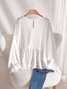 CosyJoli Áo kiểu nữ cỡ lớn viền ren, màu trắng, kiểu dáng thường ngày, thích hợp cho mùa xuân/hè. - trắng - Xem 2