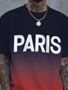 Manfinity Dauomo Men's Casual Graphic T-Shirt | Navy Blue To Red Gradient, 100% Polyester, Machine Washable, Regular Fit, Summer Short Sleeve Tee, Bold Graphic, Smooth Fabric - Multicolor - View 3