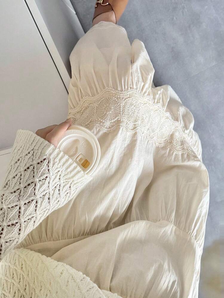 Women's Contrast Lace Casual A-Line Skirt, Korean Style