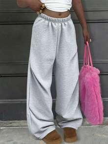 Sparklyn 少女宽松修身弧形裤腿运动裤，休闲时尚百搭运动长裤，适合跳舞、上学、运动等场合。 - 灰色 - 查看 2