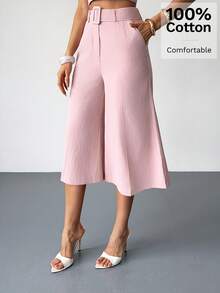 Firerie 女士优雅夏季乡村音乐会外出波西米亚海滩度假基本休闲办公通勤口袋100%纯棉阔腿七分百慕大短裤，粉色，100%水洗纯棉低腰直筒宽松裤女士亚麻裤女士阔腿裤阔腿裤女士春夏 - 粉色 - 查看 6