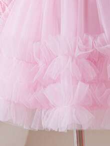 Glamorique Kids 女婴长袖网纱刺绣连衣裙，香槟色，生日派对花童礼服，女婴洗礼服 - 淺粉色 - 查看 5