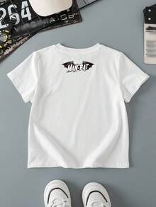 BATMAN X SHEIN Young Boy Casual Figure Graphic Round Neck Short Sleeve T-Shirt, Summer - White - View 2